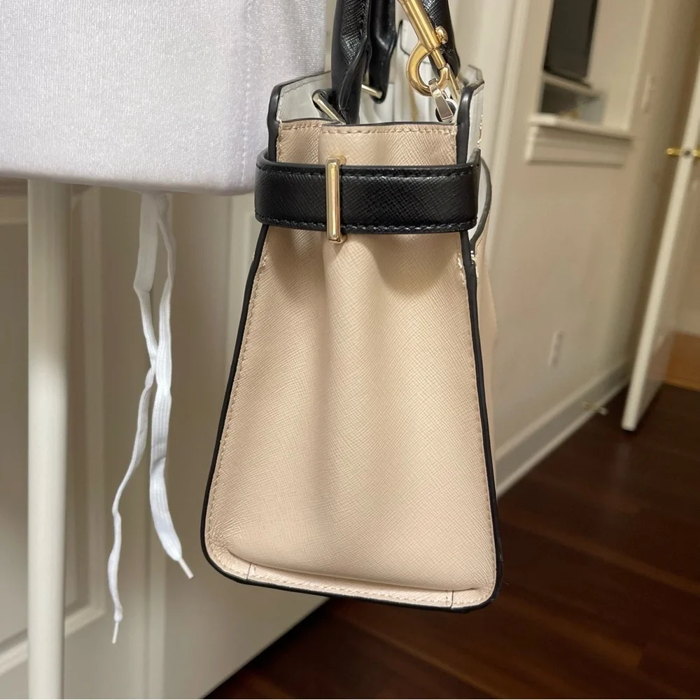 Kate Spade Staci Medium Satchel Crossbody Saffiano Leather Tan White Black